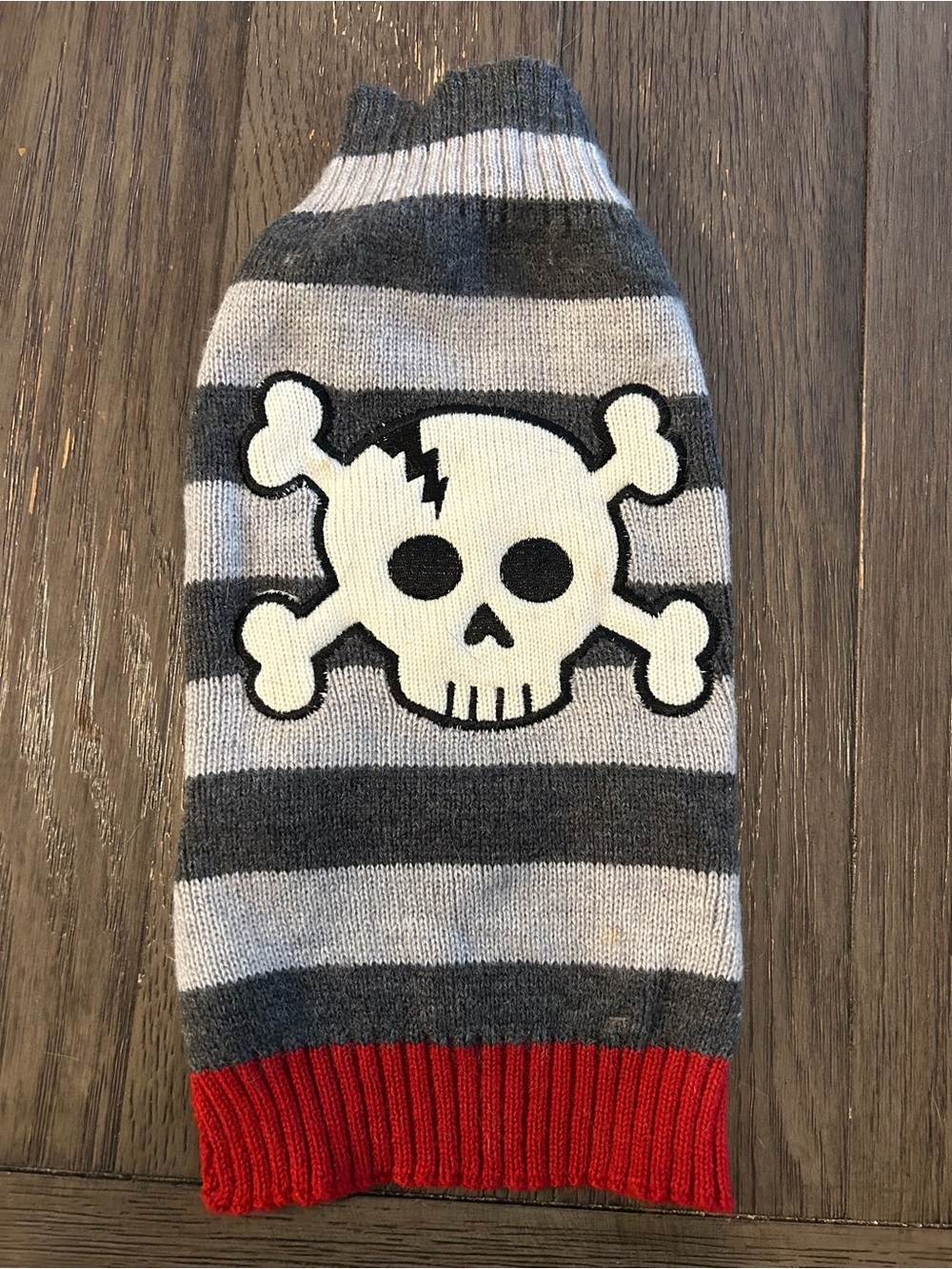 Small dog or cat Grey & Red Skull Stripe sweater